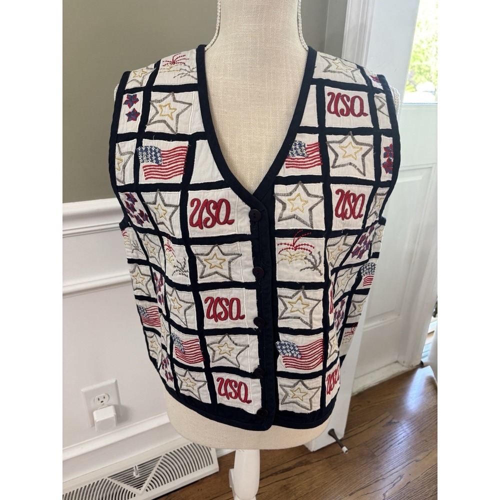 Paul Harris Design Patriotic Quilted Vest USA Flag Sz‎ Small